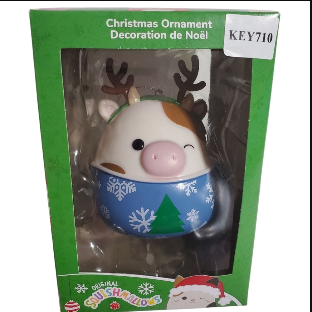 Orginal Squishmellows Ronnie Cow Ornament Blue and Green Tree By Kurt Adler